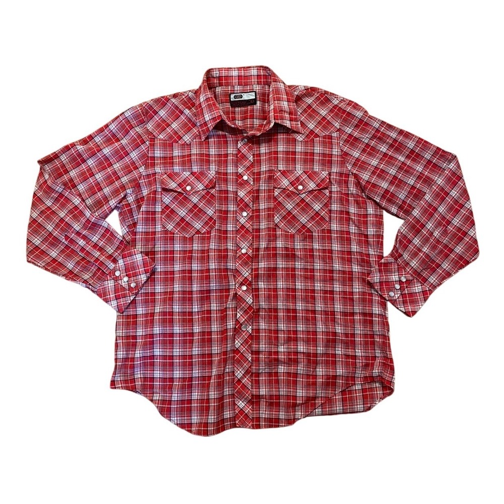 Western Pearl‎ Snap Shirt Y2K Red Plaid Large Cowboy Workwear VIP
